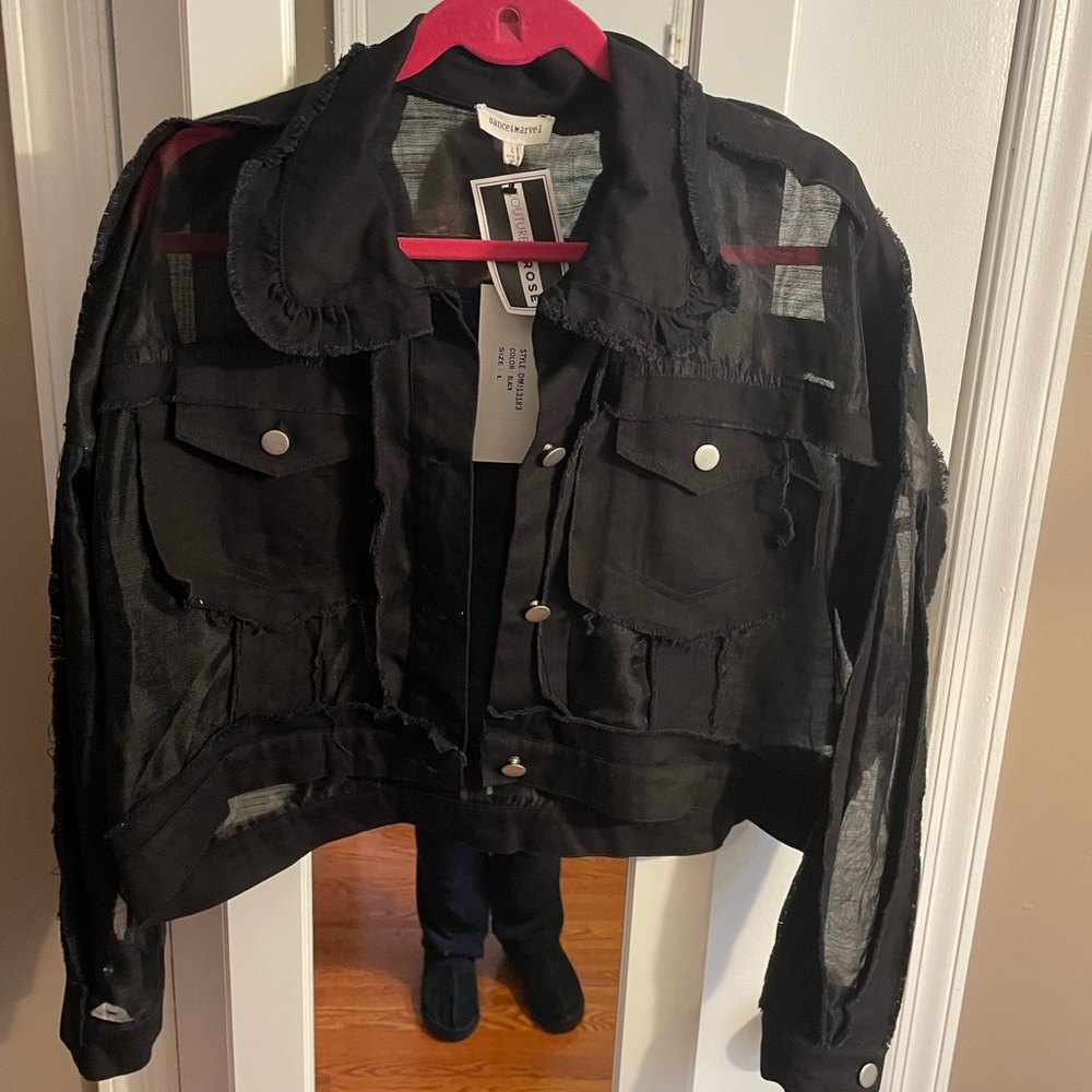 Black denim and shear jacket. NWT